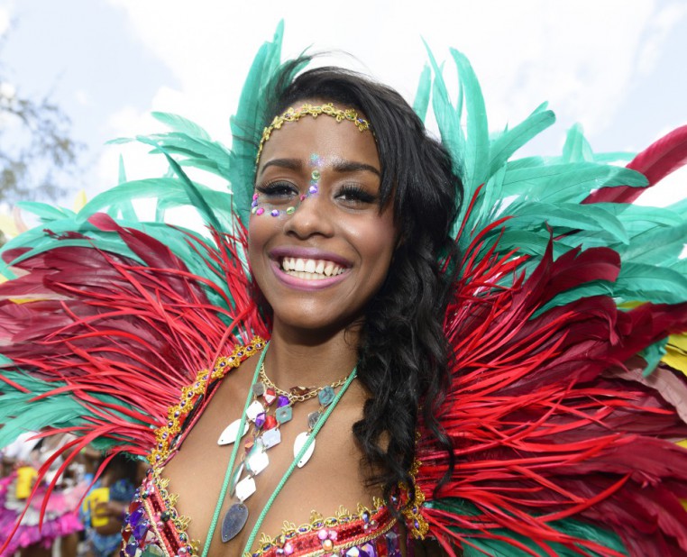 Beautiful girl dressed up in costume for Crop Over Festival in Barbados