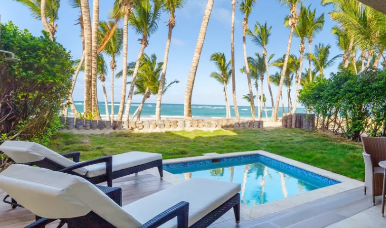 Private plunge pool at one of the beachfront suites of Le Sivory hotel