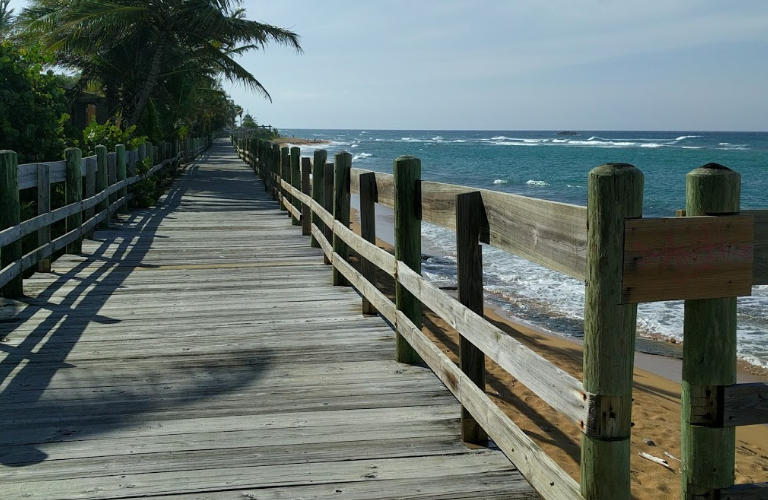 Long strech of  Piñones boardwalk along Aviones Beach