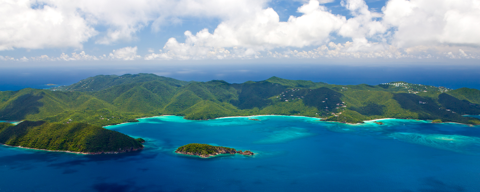 Aerial shot of Northore Road beaches in St. John, US Virgin Islands